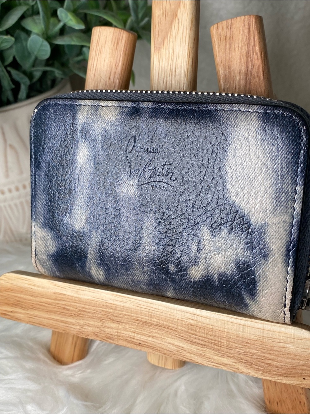 Christian Louboutin Panettone Denim look leather Studded coin purse wallet - Picture 4 of 13